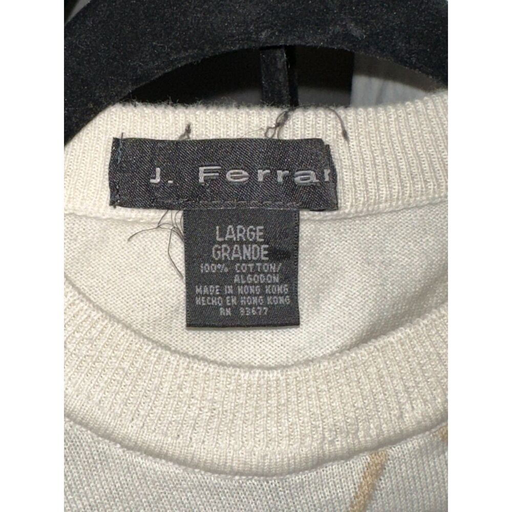 Vintage Men's L Sweater Beige Cream Tan Large Tee Shirt J. Ferrar Pattern